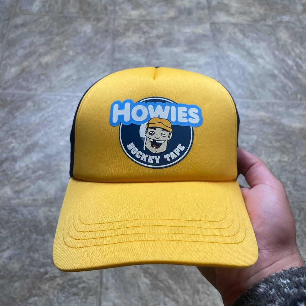 Howies Hockey Tape Trucker Hat Yellow Navy Blue Snapback Mesh Cap